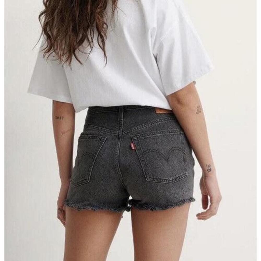 Levi's 501 High Rise Denim Shorts Black Distressed Cut Off Button Fly‎ Size 30